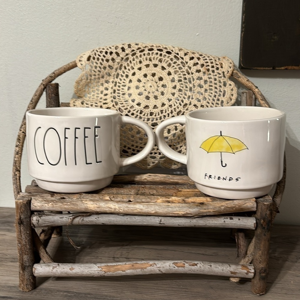 NWOT RAE DUNN FRIENDS COFFEE & TEA CERAMIC STACKING MUGS SET OF 2 - Picture 2 of 8